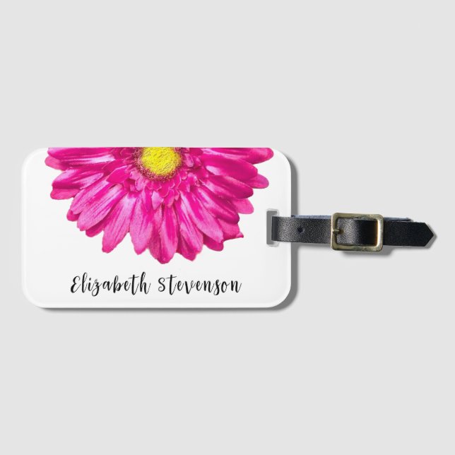 Söt rosa daisy - eget namn bagagebricka (Framsida horisontal)
