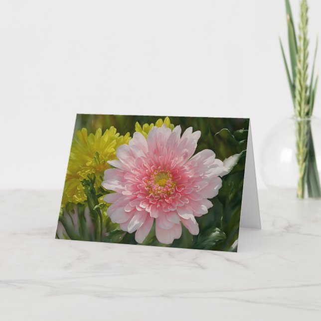 Söt Rosa Daisy Flower Art Note Card Kort (Framsida)