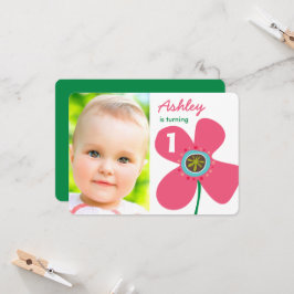 Söt Rosa Daisy Pop Chic Photo Girl 1 Birthday Inbjudningar