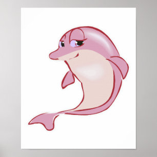 Söt rosa delphin poster