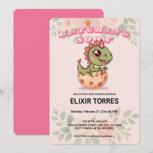 Söt rosa dino kläcks snart inbjudningar