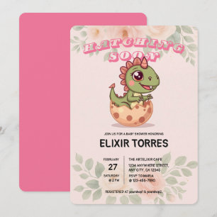 Söt rosa dino kläcks snart inbjudningar
