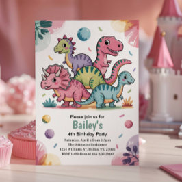 Söt rosa dinosaurie - 4-års födelsedagsfest för ba inbjudningar
