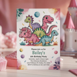 Söt rosa dinosaurie för 6-års födelsedagsfest för  inbjudningar
