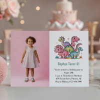 Söt Rosa Dinosaurie Foto Barn 2-års Födelsedagsfes