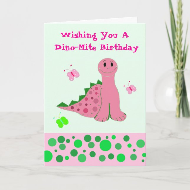 Söt Rosa Dinosaurie Kort (Framsida)