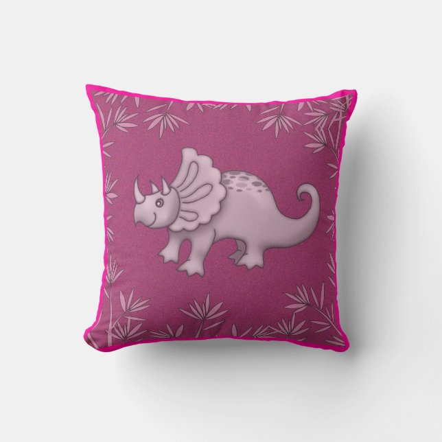 Söt Rosa Dinosaurie Kudd Triceratops För Barn Kudde (Framsida)