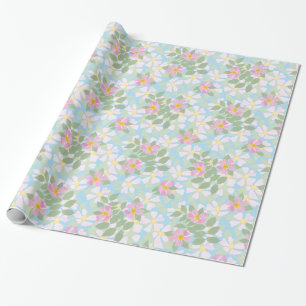 Söt Rosa Dogroses on Himlar Blue Wrapping Papper Presentpapper
