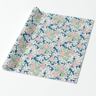 Söt Rosa Dogroses on Navy Blue Wrapping Papper Presentpapper