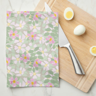 Söt Rosa Dogroses på Taupe Kitchen Towel Kökshandduk