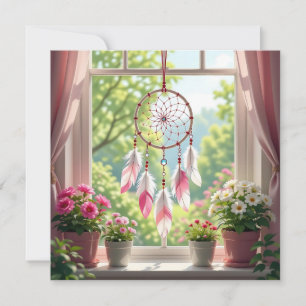 Söt Rosa Dreamcatcher and Plants Window Sill