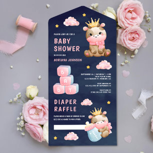 Söt Rosa Drottning Cowgirl Marinblå Baby Shower