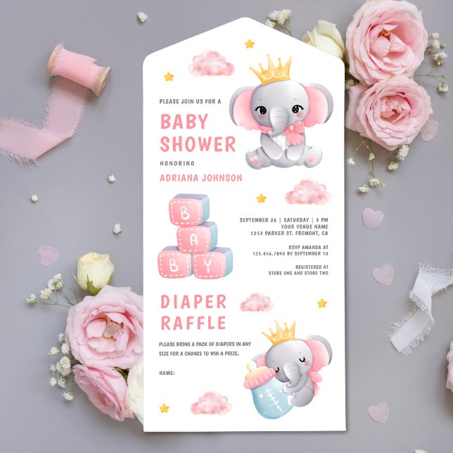 Söt Rosa Drottning Elefant Tjej Baby Shower (Skapare uppladdad)