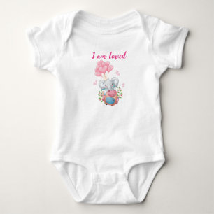 Söt Rosa Elefant Baby Body Jag är Älskad T Shirt
