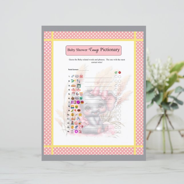  Söt Rosa Elefant  Baby Shower Emoji Spel  (Stående Fram)