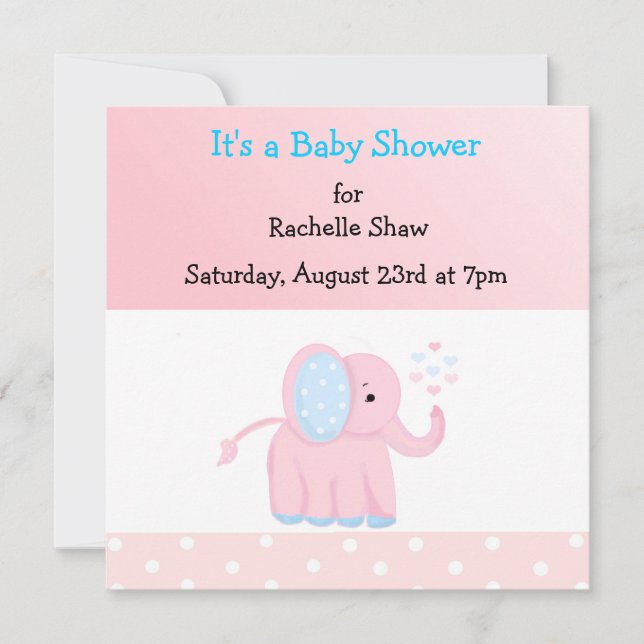 Söt Rosa Elefant Baby Shower Inbjudan (Framsida)