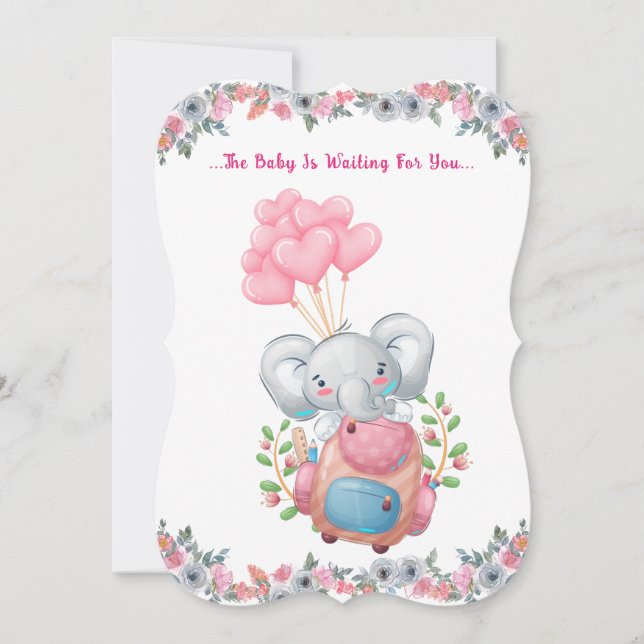 Söt Rosa Elefant Baby Shower Inbjudan (Framsida)