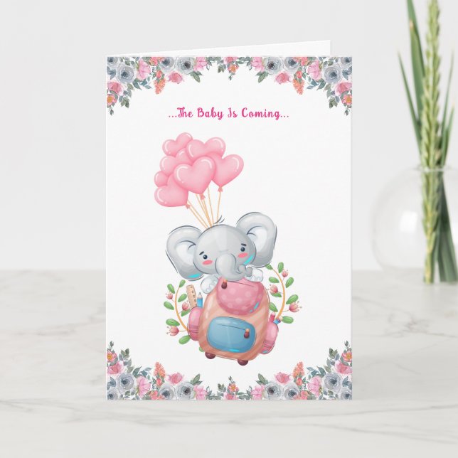 Söt Rosa Elefant Baby Shower Vikt Inbjudan (Framsida)
