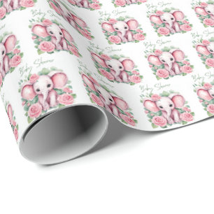 Söt Rosa Elefant Babyflicka Bebis Babyshower Prese Presentpapper