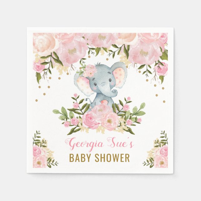 Söt Rosa Elefant / feminin Blommigt i vattenfärg Pappersservett (Framsidan)