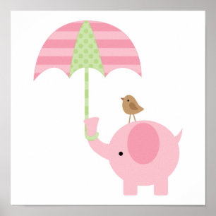 Söt Rosa Elefant Flickrum Poster