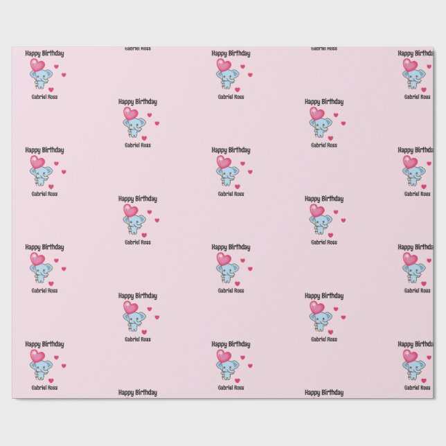 Söt rosa elefant födelsedag presentpapper (Platt)