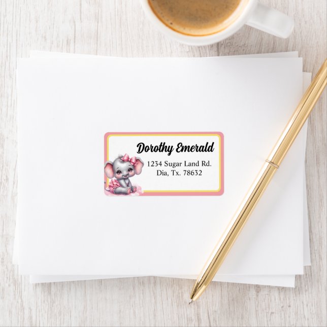 Söt Rosa Elefant - Jordnöt Leenden Adressetikett (Insitu)