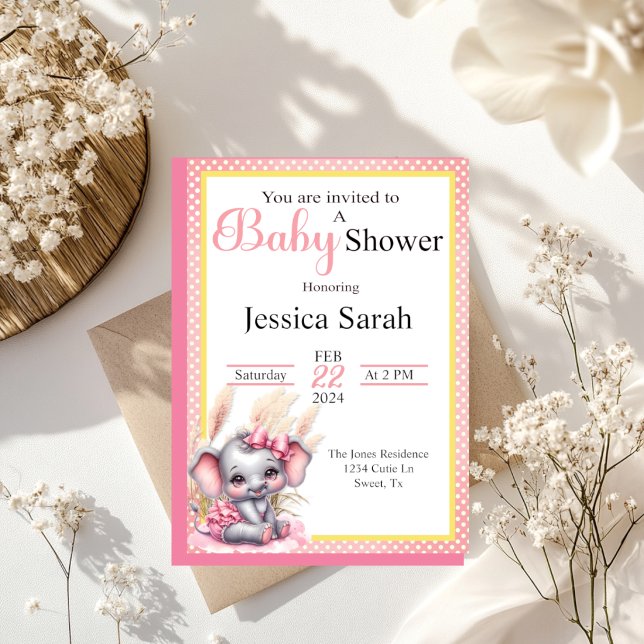 Söt Rosa Elefant - Jordnöt Leenden Inbjudningar (Skapare uppladdad)