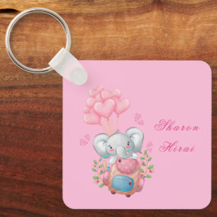 Söt Rosa Elefant Nyckelring