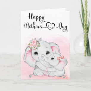 Söt rosa elefant och bebis mors dag  kort