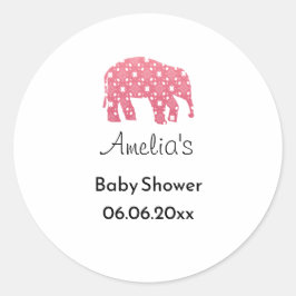 Söt Rosa Elefant Personlig Baby Shower Runt Klistermärke