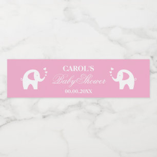 Söt rosa elefant personlig tjej baby shower vattenflaskor etikett