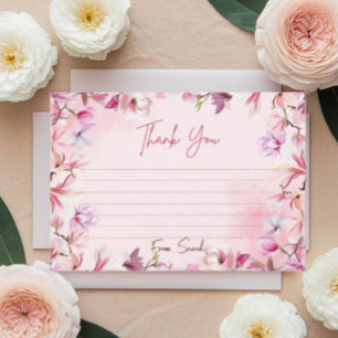 Söt Rosa Elegant Blommig Akvarell Tack Kort