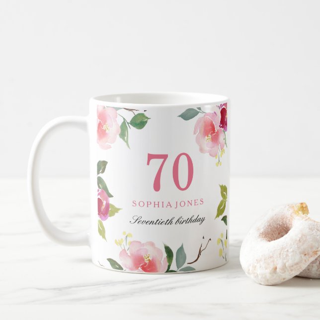 Söt Rosa Elegant Blommigt 70:e födelsedagsgåva Kaffemugg (Med munk)