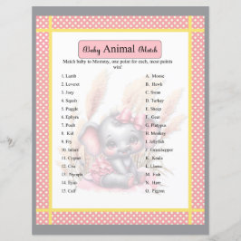 Söt Rosa Elephant Baby Shower Animal Match Game