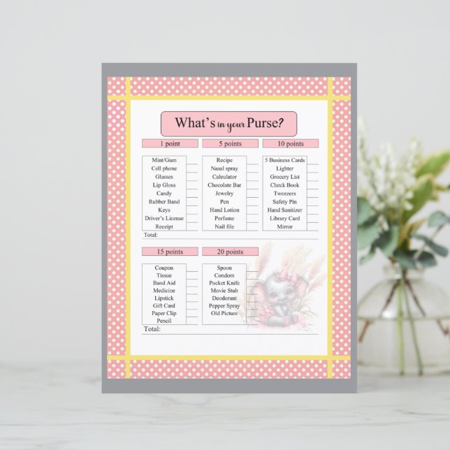 Söt Rosa Elephant Baby Shower i ditt Purse-spel (Stående Fram)