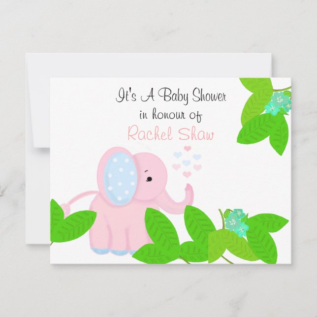 Söt Rosa Elephant Baby Shower-inbjudan Inbjudningar (Framsida)