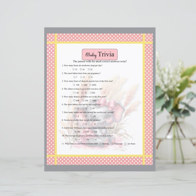 Söt Rosa Elephant Baby Shower Trivia Game (Stående Fram)