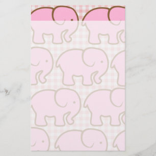 Söt Rosa Elephants on Rosa Pset Mönster Brevpapper