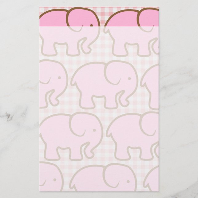 Söt Rosa Elephants on Rosa Pset Mönster Brevpapper (Framsida)