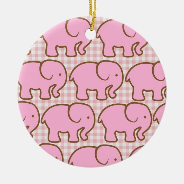 Söt Rosa Elephants on Rosa Pset Mönster Julgransprydnad Keramik (Framsidan)