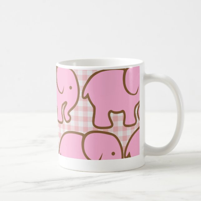 Söt Rosa Elephants on Rosa Pset Mönster Kaffemugg (Höger)