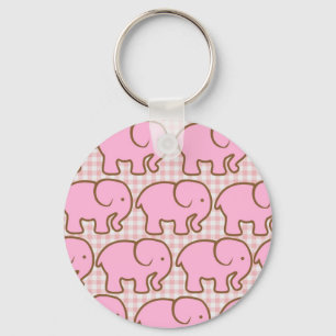 Söt Rosa Elephants on Rosa Pset Mönster Nyckelring