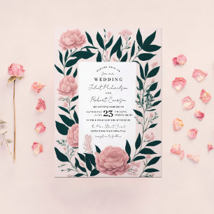 Söt Rosa Emerald Ro Peonies Bröllop Inbjudningar