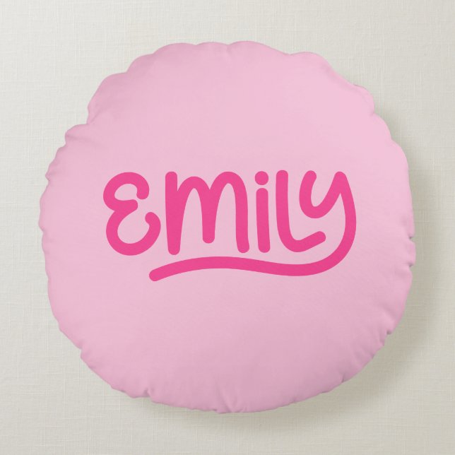 Söt Rosa Emily Handskriftstypografi Rund Kudde (Framsidan)