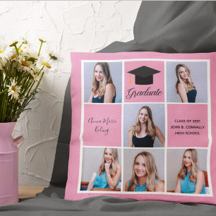 Söt rosa examens högstadieporträtt fotokollage kudde