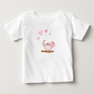 Söt rosa fågel & hjärtan Baby T-Shirt