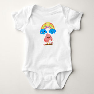 Söt Rosa Fågel & Regnbåge Babyströja T Shirt