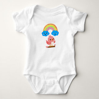 Söt Rosa Fågel & Regnbåge Babyströja T Shirt