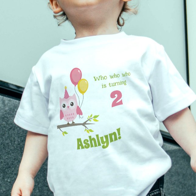 Söt Rosa Fågel som Fyller 2 Födelsedagsfest Ugglas T Shirt (Skapare uppladdad)